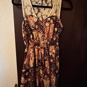 Monteau Black and Cream Floral Midi Dress